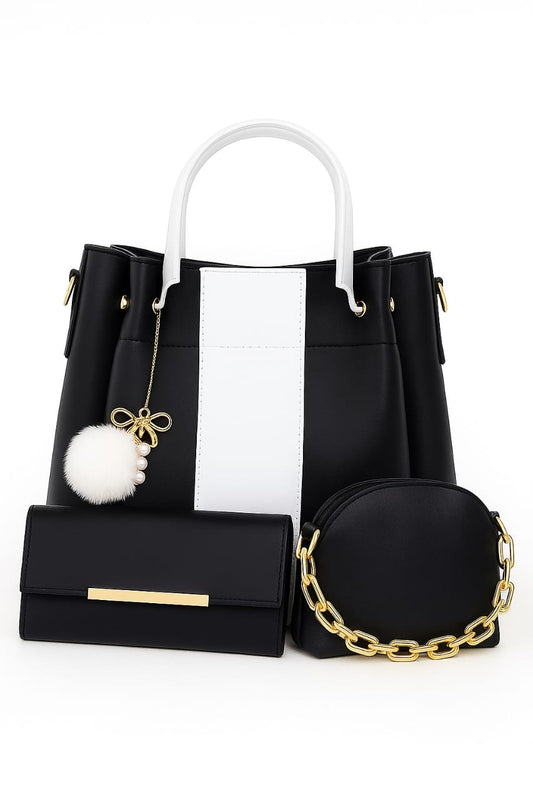 3 PCS Premium Synthetic Leather Shoulder Bag Set – Soft Stuff & Long Strap