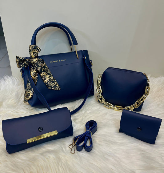 4 PCS Premium Synthetic Leather Shoulder Bag Set – Soft Padded, Long Strap