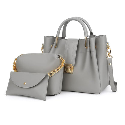 3 PCS High-Quality Synthetic Leather Shoulder Bag Set – Long Strap, Soft Fill