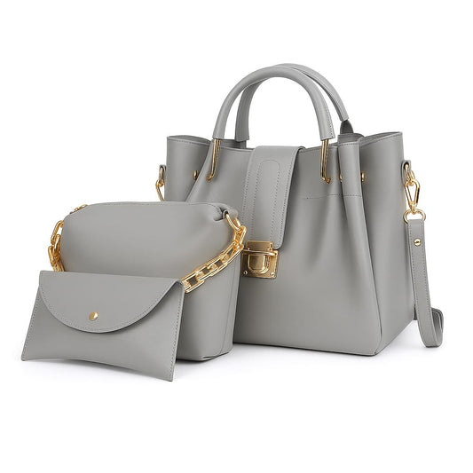 3 PCS High-Quality Synthetic Leather Shoulder Bag Set – Long Strap, Soft Fill