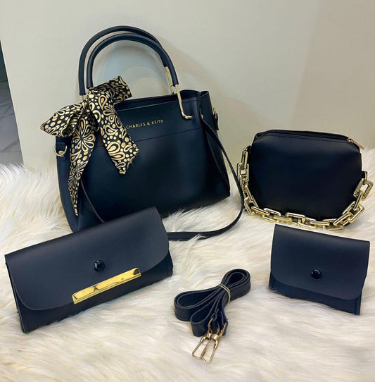 4 PCS Premium Synthetic Leather Shoulder Bag Set – Soft Padded, Long Strap