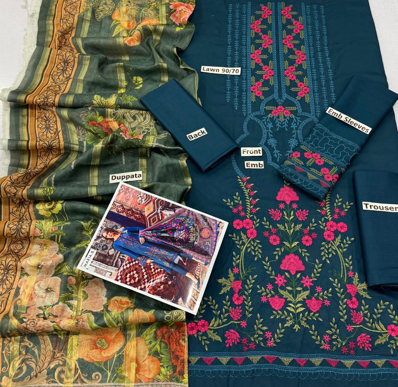 💙 Maria B BA-19 – Elegant Embroidered Lawn 3PC Suit with Digital Print Dupatta