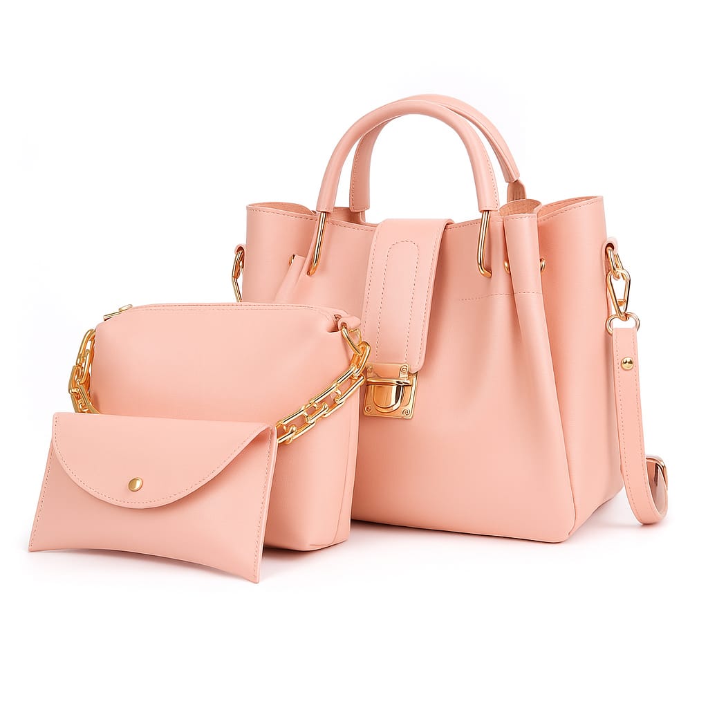 3 PCS High-Quality Synthetic Leather Shoulder Bag Set – Long Strap, Soft Fill