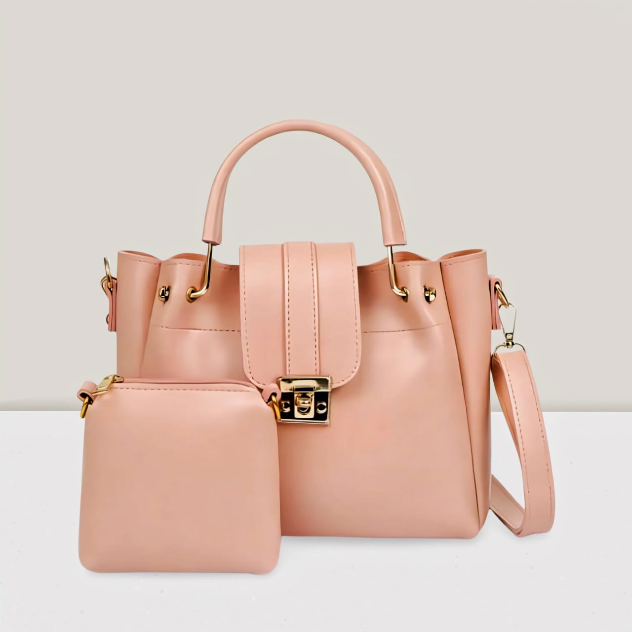 2 PCS Premium Synthetic Leather Shoulder Bag Set – Soft Padded, Long Strap