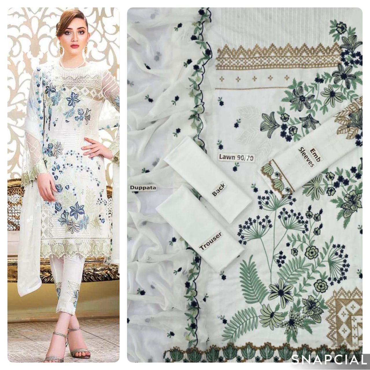 Mix Brands 3PC Embroidered Lawn Suit – Front & Sleeve Embroidery with Bamber Dupatta - Deewan E Kharidar