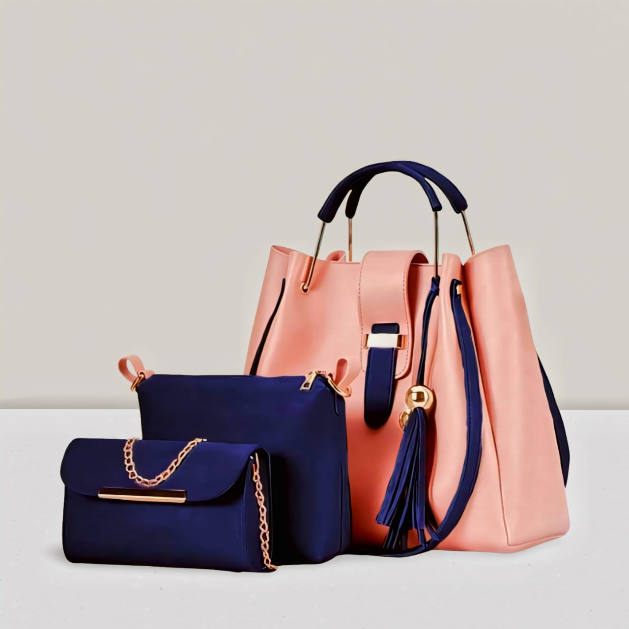 3 PCS High Quality Synthetic Leather Shoulder Bags – Soft Stuff with Long Strap