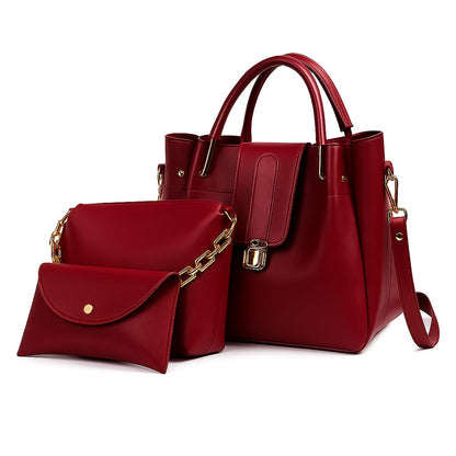 3 PCS High-Quality Synthetic Leather Shoulder Bag Set – Long Strap, Soft Fill