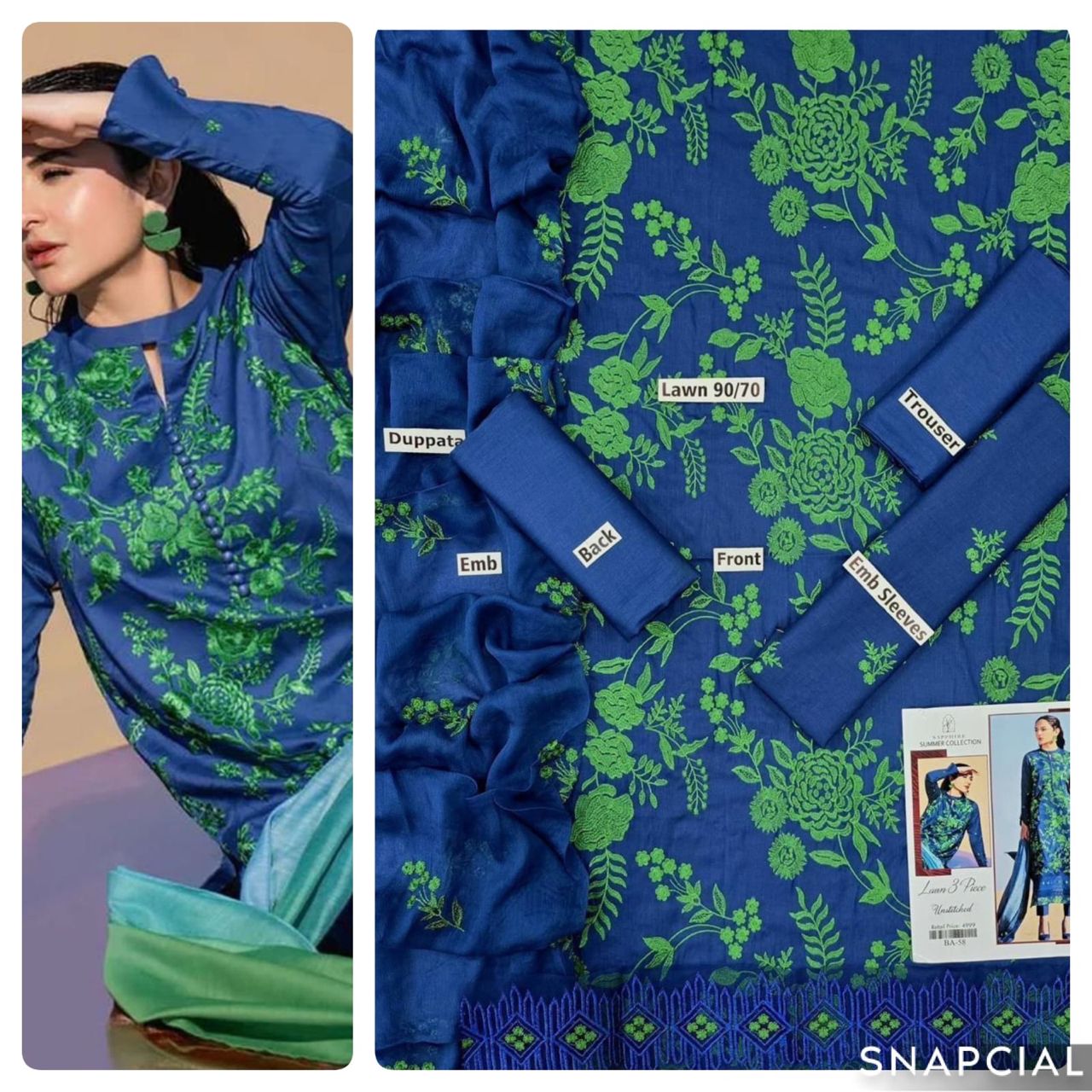 Mix Brands 3PC Embroidered Lawn Suit – Front & Sleeve Embroidery with Bamber Dupatta - Deewan E Kharidar
