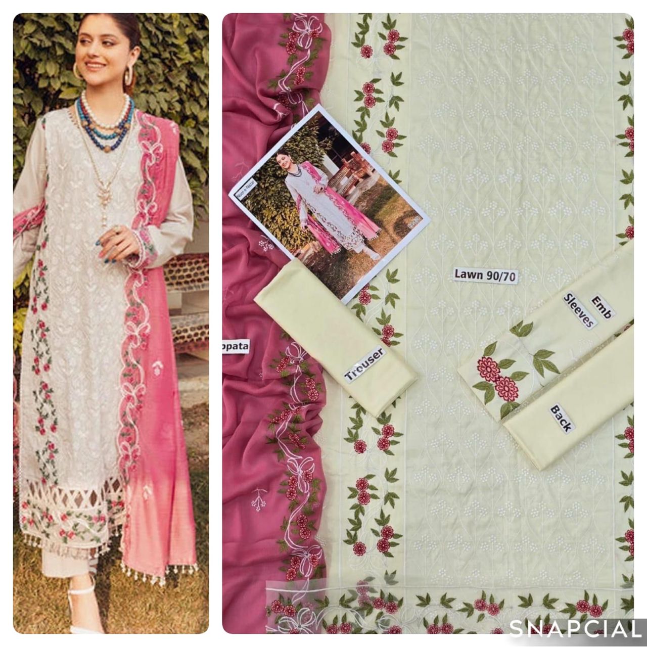 Mix Brands 3PC Embroidered Lawn Suit – Front & Sleeve Embroidery with Bamber Dupatta - Deewan E Kharidar