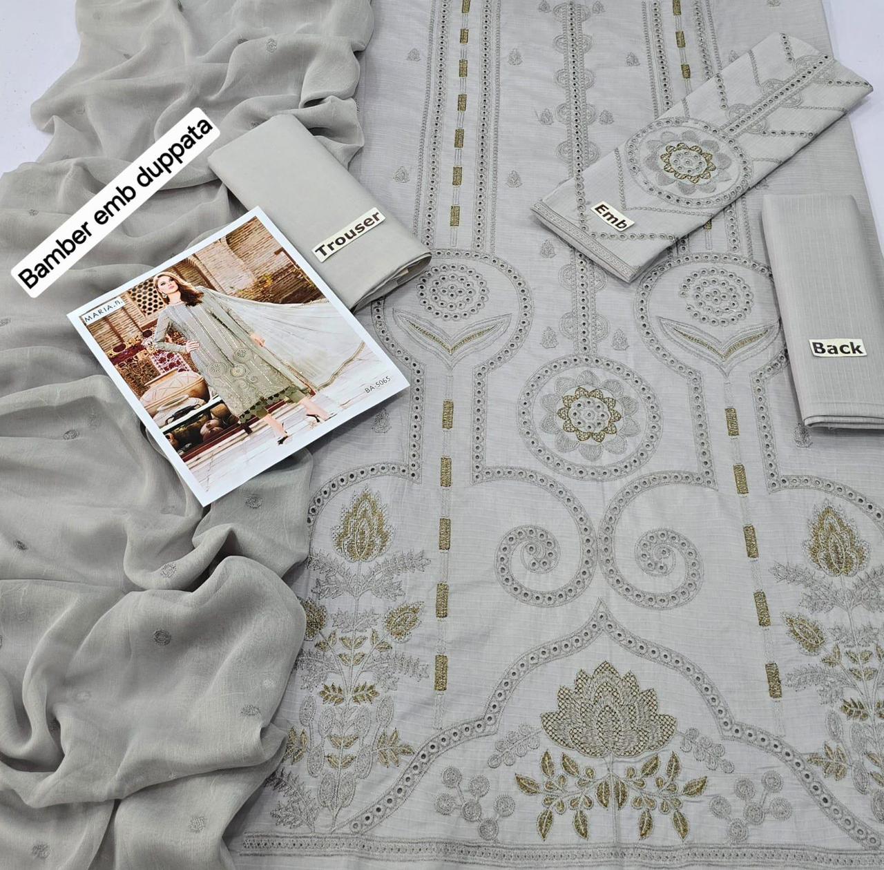 Maria B 3-Piece Banadora Lawn Suit – Full Embroidery with Bamber Dupatta | BA5065 - Deewan E Kharidar