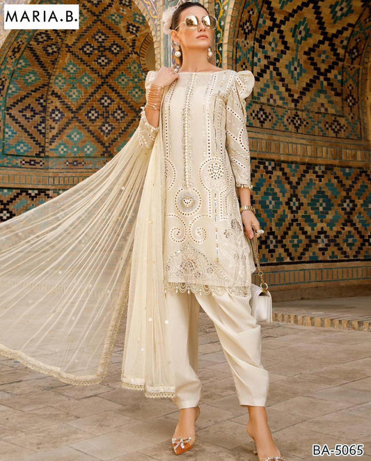 Maria B 3-Piece Banadora Lawn Suit – Full Embroidery with Bamber Dupatta | BA5065 - Deewan E Kharidar