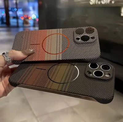 Ultra-Thin Carbon Fiber MagSafe Case – Frameless Kevlar Texture PC Cover for iPhone 16/15/ - Deewan E Kharidar
