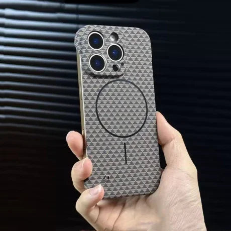 Ultra-Thin Carbon Fiber MagSafe Case – Frameless Kevlar Texture PC Cover for iPhone 16/15/ - Deewan E Kharidar