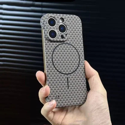 Ultra-Thin Carbon Fiber MagSafe Case – Frameless Kevlar Texture PC Cover for iPhone 16/15/ - Deewan E Kharidar