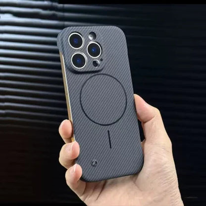 Ultra-Thin Carbon Fiber MagSafe Case – Frameless Kevlar Texture PC Cover for iPhone 16/15/ - Deewan E Kharidar