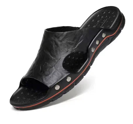Men's Genuine Leather Summer Slippers – Soft, Durable & Stylish Beach Sandals - Deewan E Kharidar