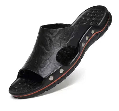 Men's Genuine Leather Summer Slippers – Soft, Durable & Stylish Beach Sandals - Deewan E Kharidar