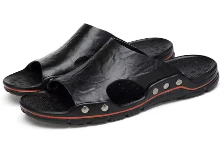 Men's Genuine Leather Summer Slippers – Soft, Durable & Stylish Beach Sandals - Deewan E Kharidar
