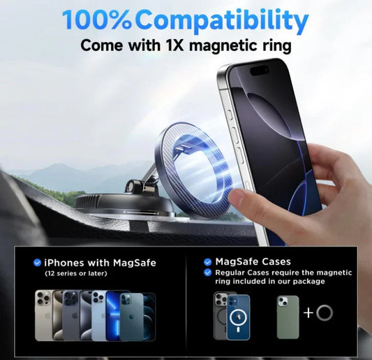Carbon Fiber Magsafe Car Phone Holder – 360° Adjustable Mount with Ultra Strong Magnetic & Suction Grip - Deewan E Kharidar