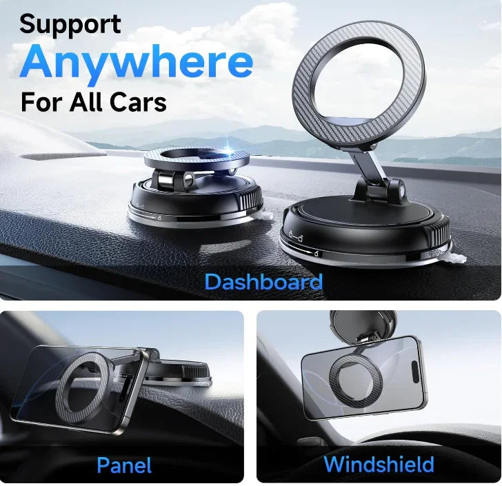 Carbon Fiber Magsafe Car Phone Holder – 360° Adjustable Mount with Ultra Strong Magnetic & Suction Grip - Deewan E Kharidar