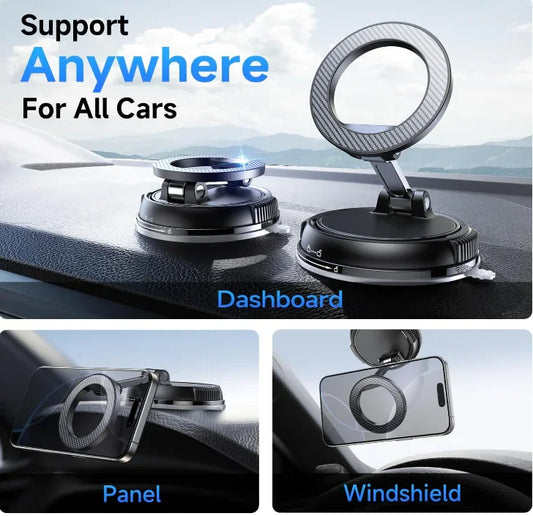 Carbon Fiber Magsafe Car Phone Holder – 360° Adjustable Mount with Ultra Strong Magnetic & Suction Grip - Deewan E Kharidar