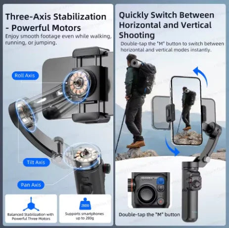 Handheld 3-Axis Gimbal Stabilizer with Tripod – Anti-Shake Phone Holder for Smooth Video Recording - Deewan E Kharidar