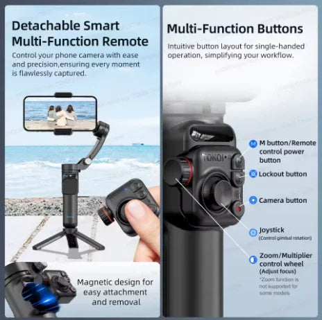 Handheld 3-Axis Gimbal Stabilizer with Tripod – Anti-Shake Phone Holder for Smooth Video Recording - Deewan E Kharidar