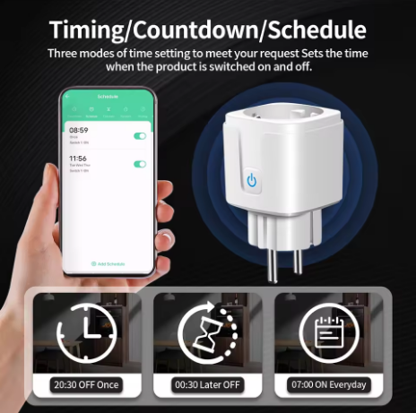 TNCE TUYA Smart Plug WiFi/Zigbee 3.0 EU Socket 16A/20A – Power Monitor, Timer, Alexa & Google Home Compatible - Deewan E Kharidar