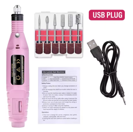 Electric Nail Drill Machine Set – Professional Nail Sander with USB & Plug Options - Deewan E Kharidar