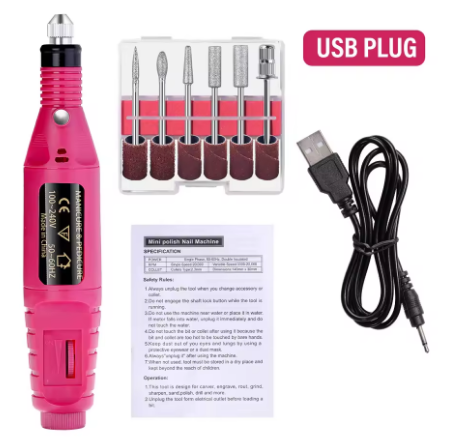 Electric Nail Drill Machine Set – Professional Nail Sander with USB & Plug Options - Deewan E Kharidar