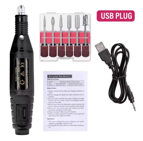 Electric Nail Drill Machine Set – Professional Nail Sander with USB & Plug Options - Deewan E Kharidar