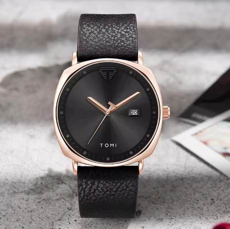 TOMI Men's Minimalist Quartz Watch – Fashion Leather Strap, Sports Style with Calendar - Deewan E Kharidar