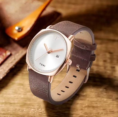 TOMI Men's Minimalist Quartz Watch – Fashion Leather Strap, Sports Style with Calendar - Deewan E Kharidar
