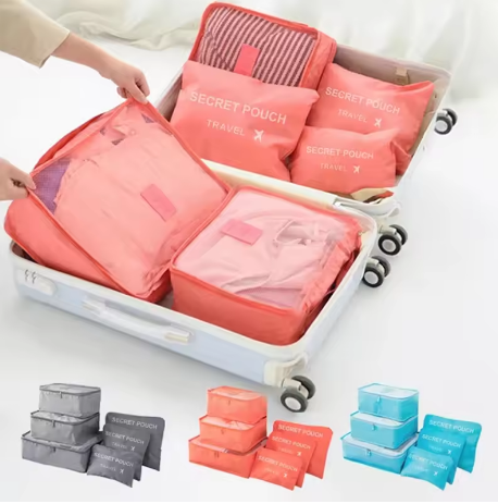 6 Pcs Travel Luggage Organizer Set – Waterproof Storage Packing Cubes for Clothes, Shoes, Toiletries – Travel Essentials Bags - Deewan E Kharidar