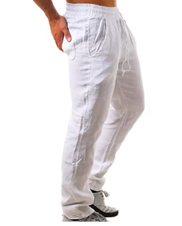 Men's Cotton Linen Pants – Breathable Solid Color Trousers for Fitness, Casual & Streetwear (S–4XL) - Deewan E Kharidar