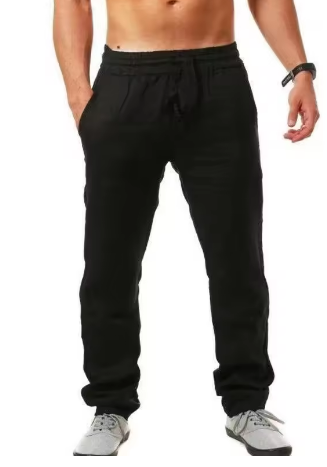 Men's Cotton Linen Pants – Breathable Solid Color Trousers for Fitness, Casual & Streetwear (S–4XL) - Deewan E Kharidar