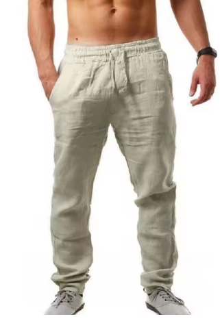 Men's Cotton Linen Pants – Breathable Solid Color Trousers for Fitness, Casual & Streetwear (S–4XL) - Deewan E Kharidar